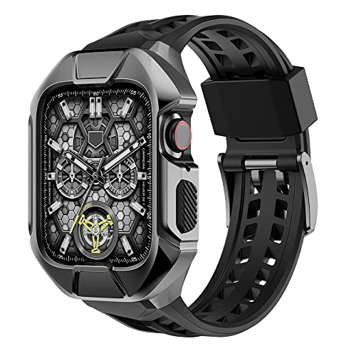 Coque en métal pour Apple Watch 44mm anti-rayure avec bracelet montre caoutchouc