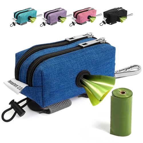 Dog Poop Bag Holder for Leashes - Dog Poop Bag Dispenser and Treat Holder with 2 Waterproof Pouches for Pet Waste Bags and Walking Accessories + 1 Free Roll - Leashrr 2.0 (Blue)