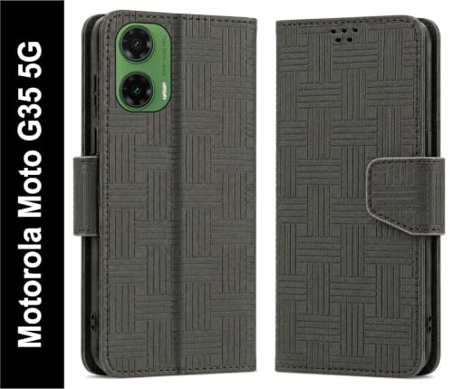 Image of SBMS Flip Cover for Motorola Moto G35 5G Back Cover Case with Magnatic Closure | Inbuilt Stand | Card & Money Pocket (Mat Black)