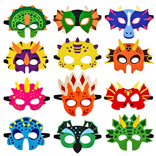 Xiumeso 12 máscaras de dinosaurio de fieltro,máscara de juego de rol de fiesta de disfraces con cuerda elástica,máscaras para cosplay,fiestas de cumpleaños,fiestas de disfraces Cover