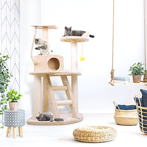 BEAU JARDIN Cat Tree Condo Furniture with Scratching Posts 47.5 Inch Cat Activity Tree Heavy Duty Corner Cat Tower Pet House Scratcher Multi-level Kitty Play House for Kitten with Perch Play Toy Beige