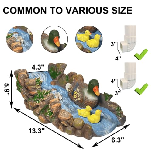Ducks Splash Block - Decorative Resin Gutter Downspout Diverter, 13.3” x 6.3” x 5.9”, Durable Water Flow Protector for Yard, Garden & Patio, Functional Outdoor Ducks Statue for Rainwater Drainage by Abia Jaeia - Image 2