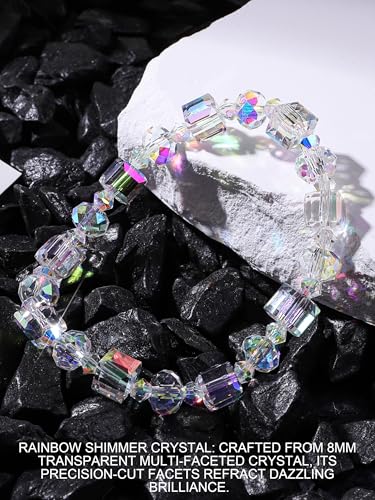 HANGINTHERE Austrian Crystal Beaded Bracelets for Women | 7 Inch Stretch Bracelet with Rainbow Sparkle Crystals | Elegant Jewelry Gifts for Mom, Wife, Friends3