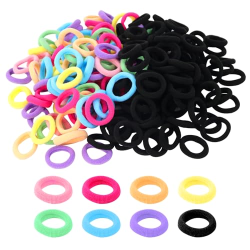 Hanyousheng 200 Piezas Gomas de Pelo, 8 Colores Mini Bandas de Pelo, Gomas Pelo Niña Pequeñas, Gomas Elásticas de Algodón para Niñas Bebé
