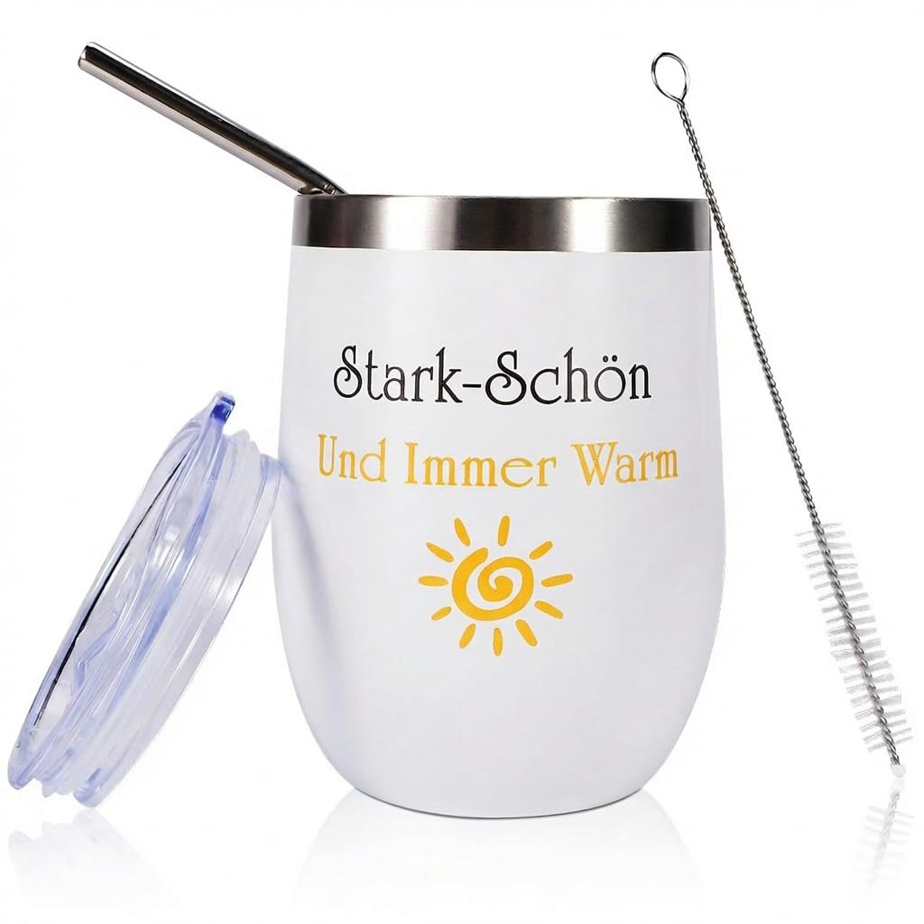 trabag Valentine's Day Gift for Him & Him - "Schön dass es dich gibt" - Romantic Gift Idea for Boyfriend or Girlfriend - Stainless Steel Thermal Mug for Anniversary & Wedding Anniversary (Stark Schon)