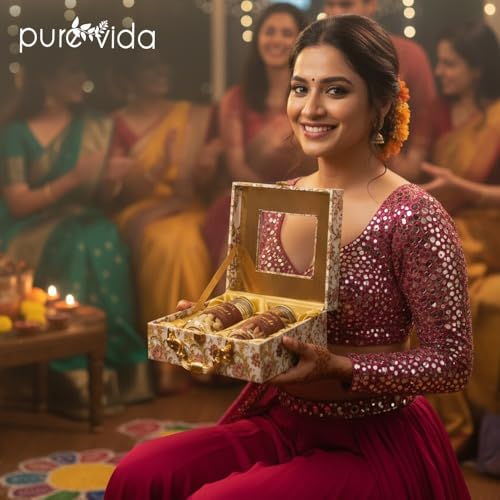 Image of Purevida Premium Decorative Wooden Gift Box with Mixed Dry Nuts - Vintage Mosaic Design, Brass Handle | Festive Dry Fruit Hamper for Christmas & New Year Gifting (Pack of 2)