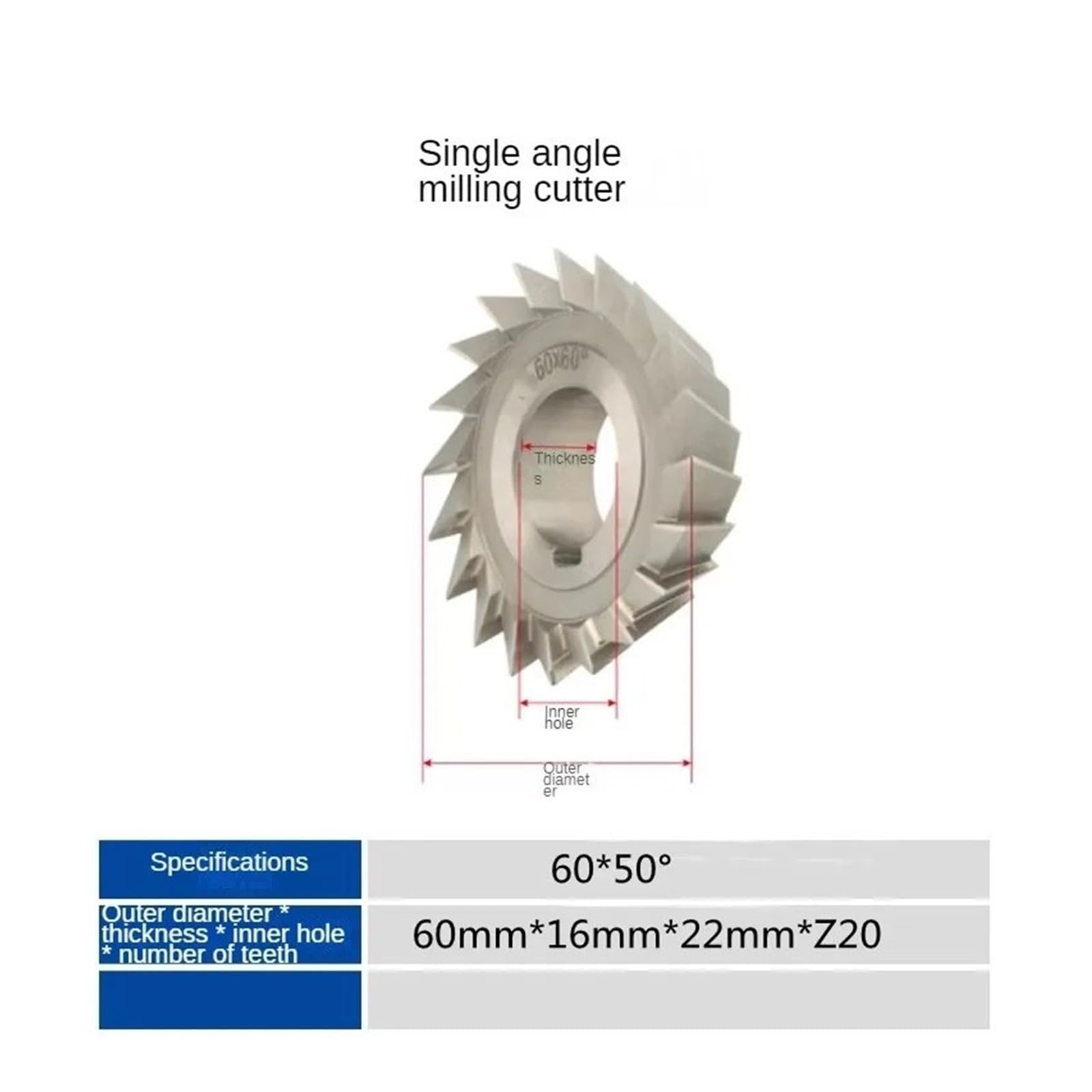 Fresa de ángulo único HSS M2, diámetro 90 45 60, ángulo 30-90 grados(Diameter60 angle50)