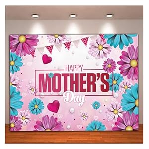 Yongqian Happy Mother’s Day Banner Decor Backdrop Love Heart Floral Photography Background Thanks Mom Party Birthday Decorations Photo Shoot Supplies 6x4ft