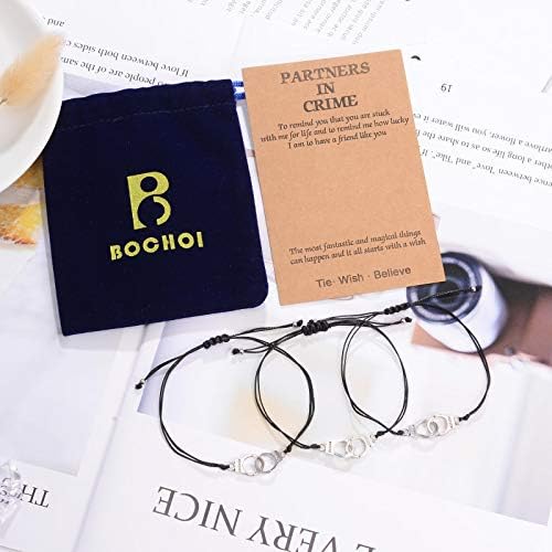 BOCHOI Partners in Crime Couples Bracelets, Handcuff Matching Friendship Bracelet for Girls Boys Women Men Best Friend Jewellery
