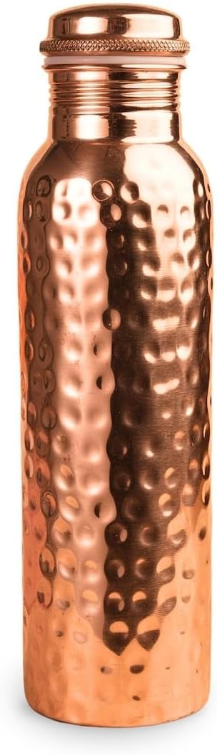 Copper Water Bottle for Drinking Leak Proof Hammered Design Eco Friendly Reusable Insulated Bottles (11 Inches)