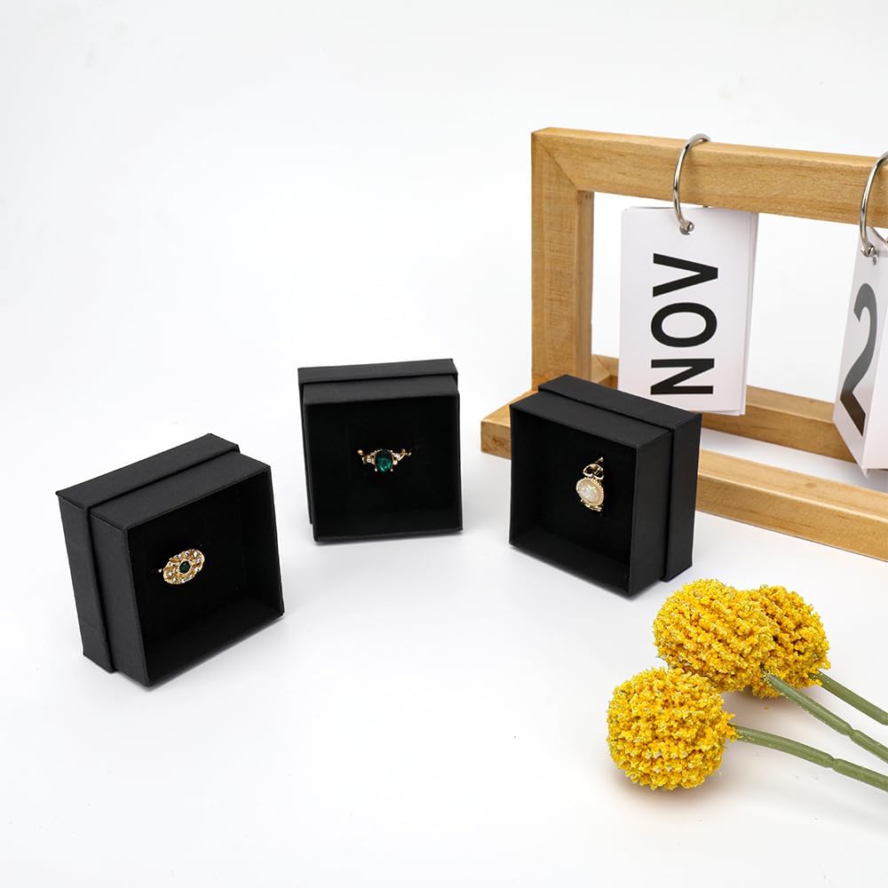 72 Pcs Black Cardboard Jewelry Gift Boxes (2×2×1.2 In) - Small Ring Earring Boxes with Lids Bulk for Wedding, Party, Shop Packaging | Ring, Necklace, Earring Storage
