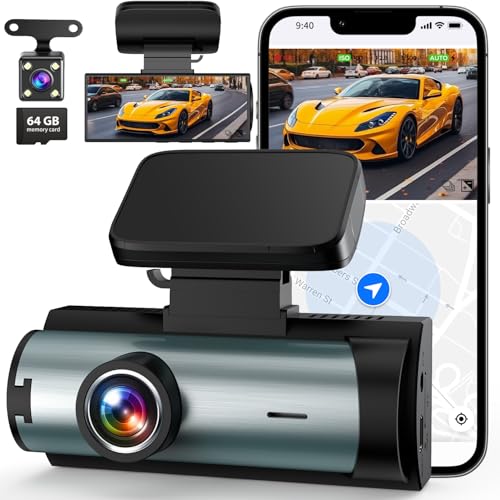 Dash Cam Front and Rear, WiFi Dashcam with 64GB SD Card, 1080P Full HD Dual Car Camera Dash Cam...