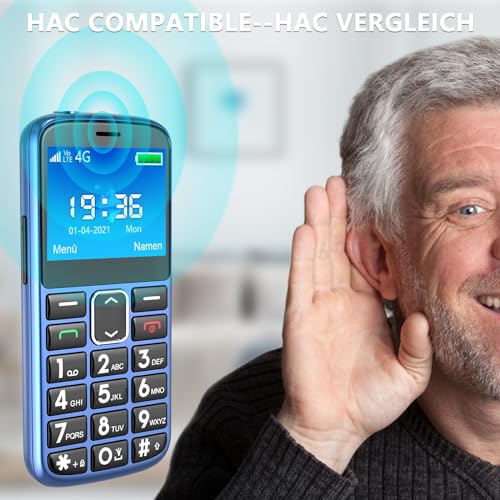 Tosaju 4G Seniorenhandy Ohne Vertrag Großtastenhandy Handy mit Großen Tasten Simlockfreie Tastenhandy Mobiltelefon für Senioren mit Ladestation Notruftaste 1000 mAh Akku 2,4 Zoll Display