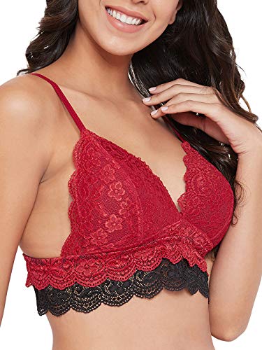 Image of Clovia Women's Lace Padded Non-Wired Demi Cup Plunge Bralette
