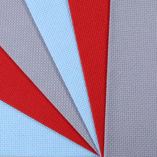 Image of KCS 4 /6 pc of 12 inch x 18 inch(30cmx45cm) 16 Count Cotton Aida Cloth Cross Stitch Fabric (6 pc,Light Blue+Red+Light Steel Grey)