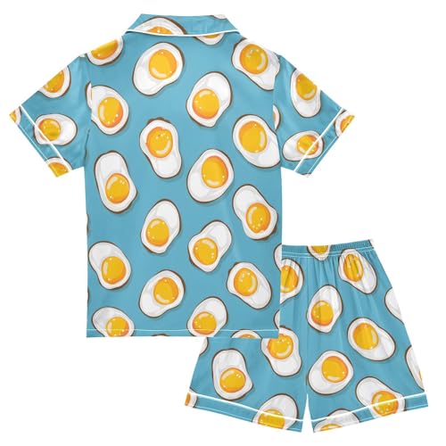 ALAZA Yellow Egg Blue Pajamas Satin Pajama Set Short Sleeve Button Down Sleepwear2
