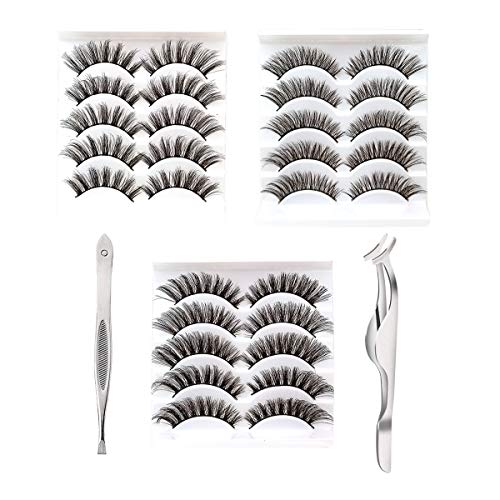 15Pairs 3Styles False Eyelashes 3D Handmade Fake Eyelashes, 3D Fake Lashes with Natural Round Look, Synthetic Fiber Material Cruelty-Free Reusable False Lashes with Eyelash Applicator