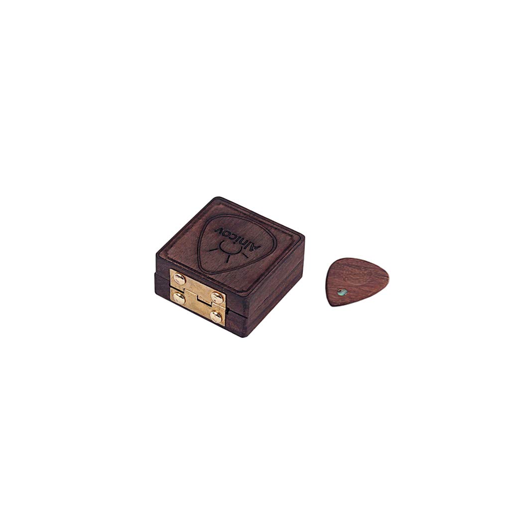 Alnicov Boîte de rangement en bois pour médiator de guitare en forme de cœur avec 1 médiator en bois, marron