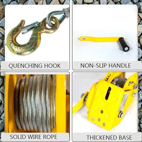 Winche manual resistente 1200lbs con cuerda 30m y gancho miniatura 7