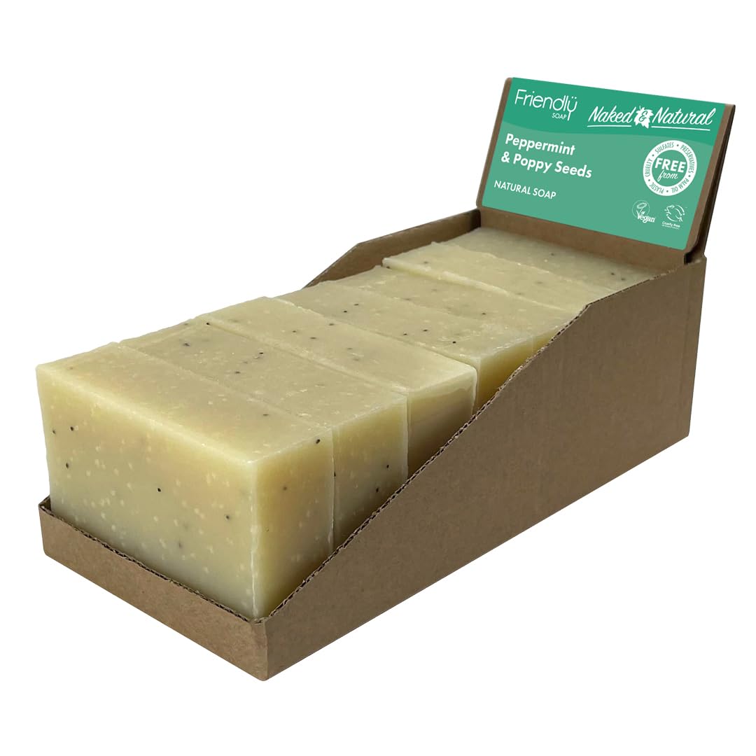 Friendly Soap - Naked & Natural Exfoliating Peppermint & Poppyseeds (7 x 95g), Plant-Based, Cruelty-Free, Made By Hand, No Preservatives or Sulphates, Recyclable, Sustainable, Environmentally Friendly