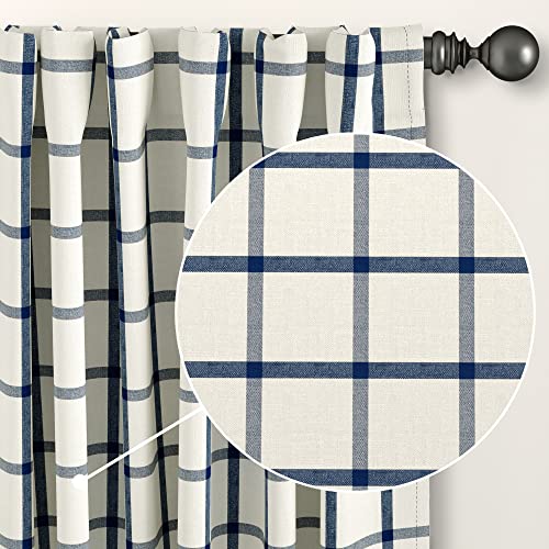 Barnyard Designs Set Of 2 84 Inch Room Darkening Bedroom Curtains, Recycled Cotton, Buffalo Plaid Curtains Farmhouse Curtains For Bedroom, Rustic Curtains For Living Room, Window Treatments, Blue #TOP1