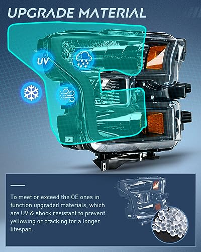 Image of Nilight Headlight Assembly Compatible with 2015 2016 2017 Ford F-150 Headlamps Replacement Black Housing Amber Reflector Upgraded Clear Lens Driver and Passenger Side