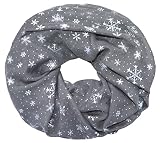 thb Richter Damen Loopschal Schlauchschal mit Sternchen Sterne Muster Stars Metallic-Silber-Aufdruck glänzend Schal Rundschal Leicht Weich Soft Sommer Star (Schneeflocken - Dunkelgrau)