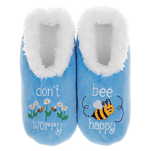 Snoozies Pairables Super Soft Sherpa Womens House Slippers - Don't Worry Bee Happy (Blue, Large) Snoozies Pairables Super Soft Sherpa Womens House Slippers - Don't Worry Bee Happy (Blue, Large)