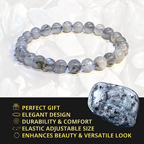 Image of ANAYA AGATE Healing Crystal Bracelet for Women and Men - 8mm Round Beaded Bracelet for Men and Women - Unisex Stretchy Gemstone Bracelet for Healing and Protection
