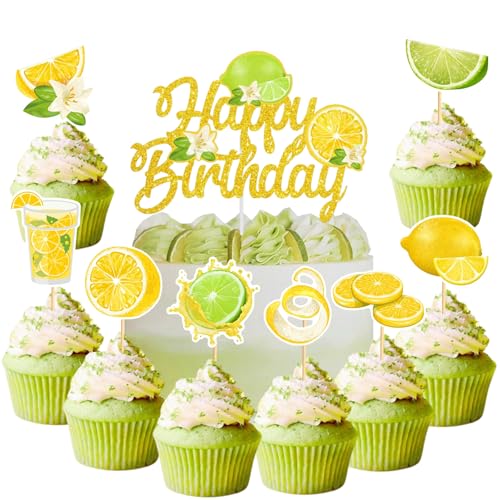 Silars Decoration Gateau Anniversaire Citron, 9pcs Gateau Topper Citron Cake Topper Citron Décoration, Deco Gateau Citron pour Enfants Anniversaire (Citron)
