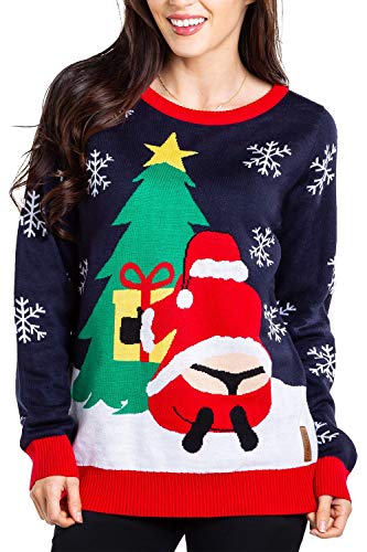 Tipsy Elves Women's Winter Whale Tail Sweater - Funny Santa Ugly Christmas Sweater: X-Large Black
