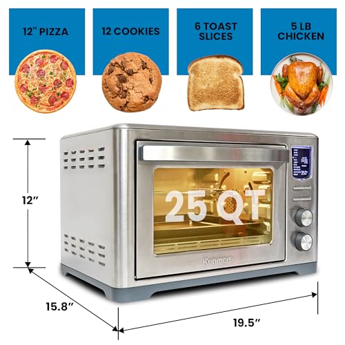 Image of Kenmore Digital 11-In-1 Air Fryer Toaster Oven Combo 25 Qt Convection Rotisserie Dehydrator Bake Broil 1800 Watts 80-450F Temp Controls Top & Bottom Heater Adjustments Stainless Steel Large Capacity