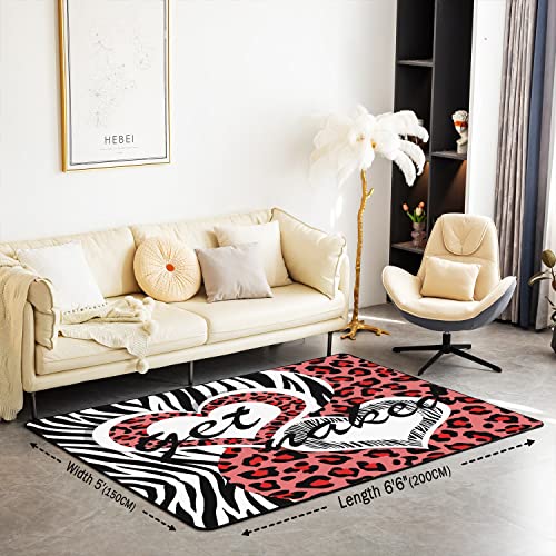 Leopard Print Area Rug 100x150cm Kids Get Nacked Cheetah Print Carpet Rug Set for Boys Girls Teens Stripes Wild Animal Living Room Rugs for Bedroom Geometric Indoor Floor Mat Red Room Accent Rug - Image 2