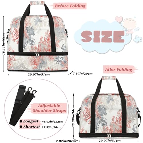 Travel Duffel Bag with Shoe Compartment, Pink Coral Shoulder Weekender Bags for Women, Foldable Waterproof Travel Bag Carry on Bag2