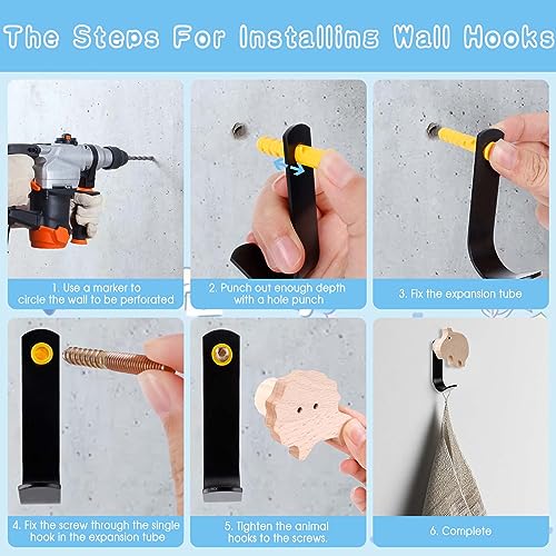 Wandhaken für Kinder, 4 Stück Tierhaken aus Holz mit 4 Einzelhaken aus Metall, Mehrzweckhaken aus Holz für Kinder zum Aufhängen von Kleidung, Schals, Hüten und Schlüsseln