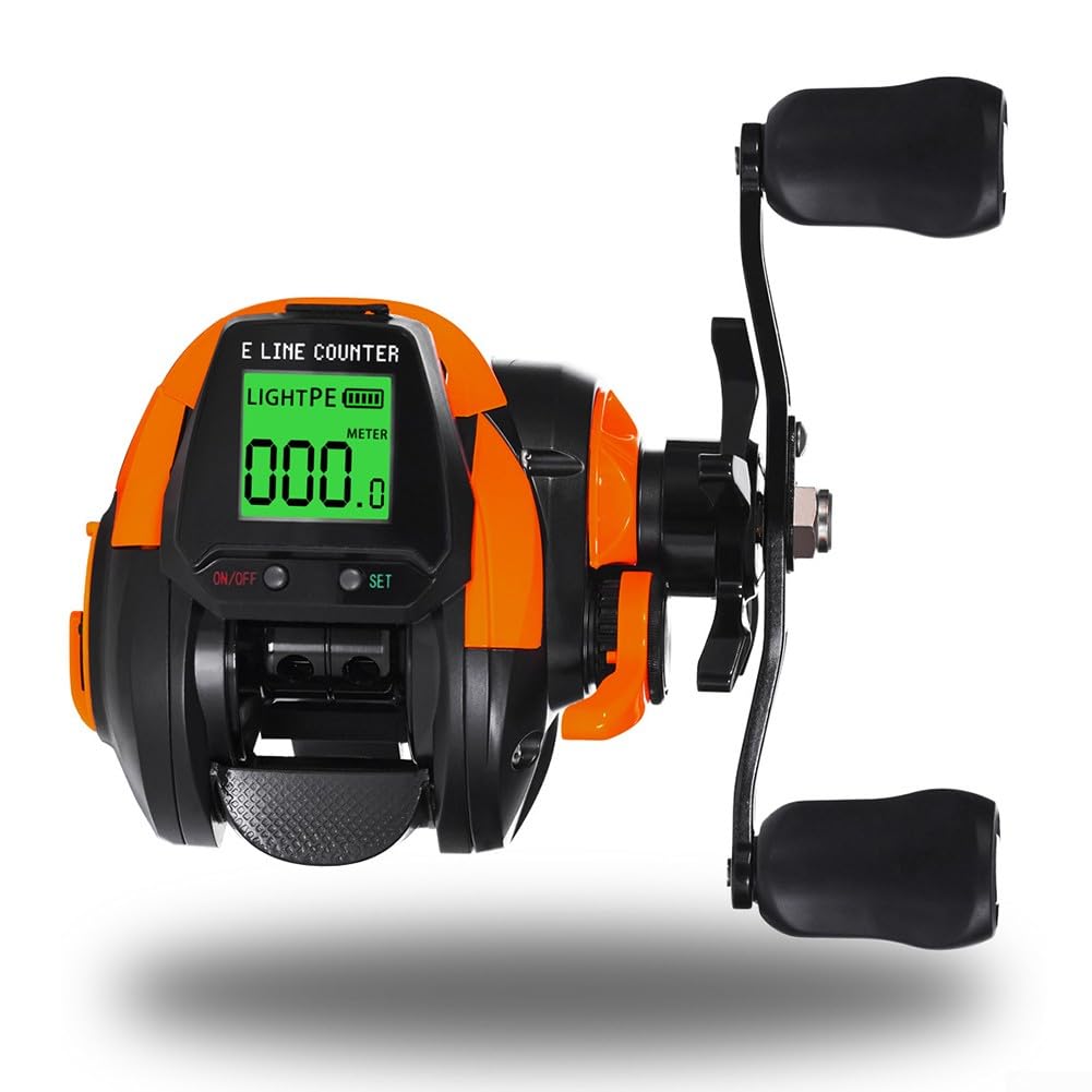 Baitcasting Moulinet de pêche numérique 7.2:1 avec alarme de touche et compteur de profondeur