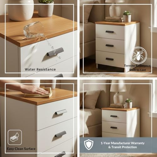 Image of FFO Bedside Table with Drawers | 1-Year Warranty | Modern 3-Drawer Bedside Table Storage Cabinet /Wooden Organizer Stand /End Table /Side Table for Bedroom /End Table for Bedroom 40x45x65 Cm /DIY Assembly