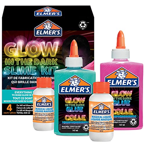 Elmer's Kit para Slime Glow in the Dark, Incluye Pegamento y Activador Líquido Mágico, 4 Unidades