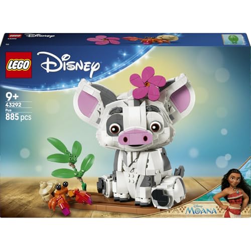 LEGO Disney Princess Pua 43292 | Juguetes para niños de 9+ años, figura animal de cerdo con flor, cangrejo y barco, regalo de cumpleaños, 885 piezas