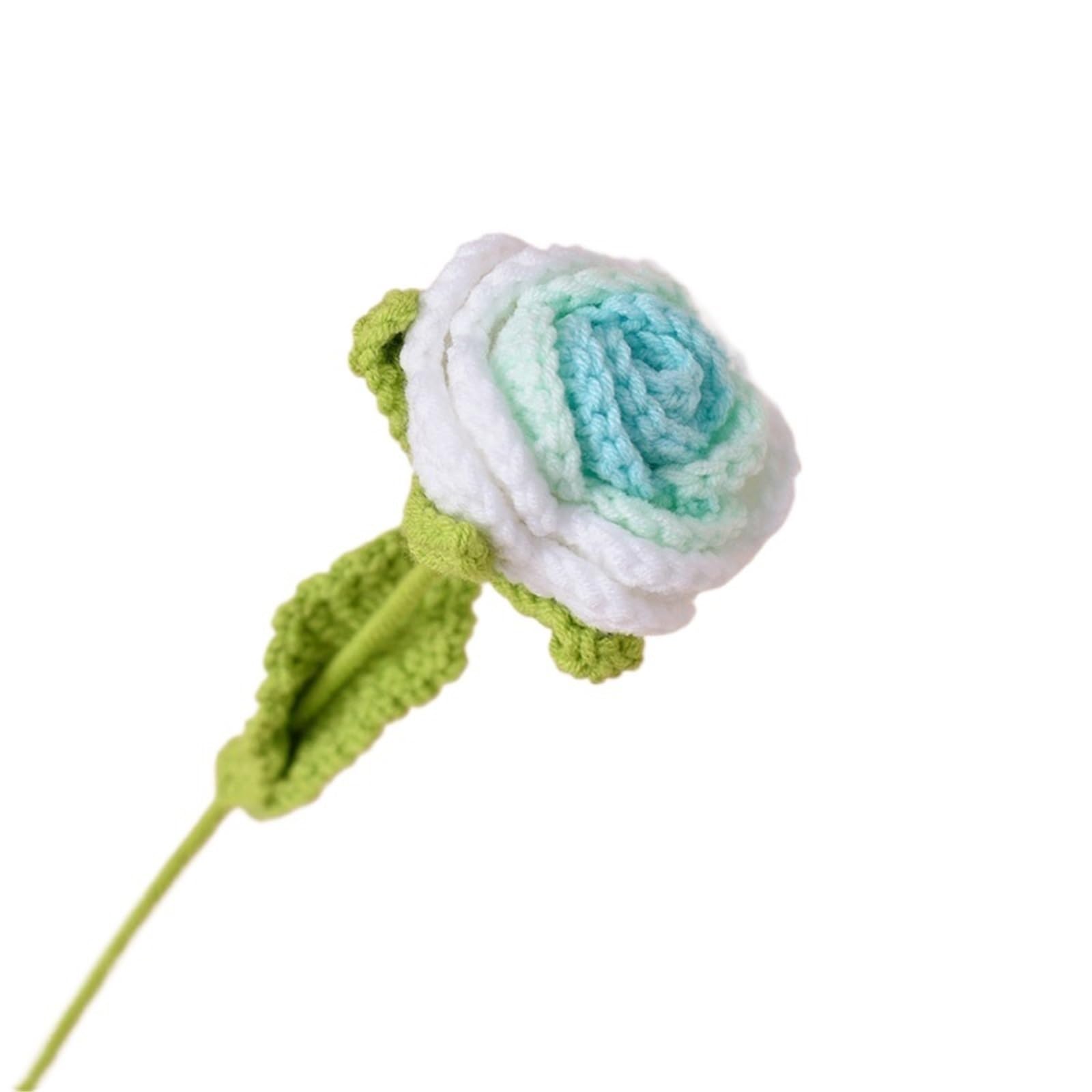 ENWWCH 3pcs Finished Knitting Crochet Hand Woven Rose Flowers Wedding Bridal Artificial Flower Bouquet For Home(Color4)