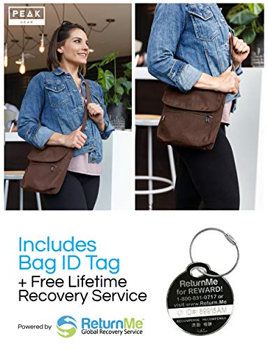Image of Peak Gear Crossbody Travel Purse with RFID Blocking Pocket and Lifetime Recovery Service. Nylon Shoulder Bag
