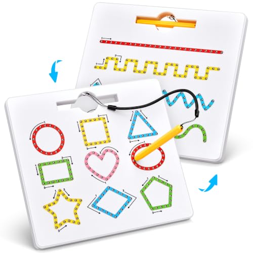 Image of GAMENOTE Magnetic Shapes Lines Tracing Board Double Sided, Pencil Control | 2 in 1 pencil control practice toy, road trip car activity, preschool classroom learning, toy for kids ages 3-5