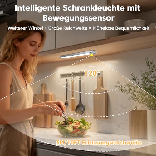 FILIYANO Unterbauleuchte Küche Led 3 Stück | 6000K Schrankbeleuchtung Led Leiste mit Bewegungsmelder| 1100mAh Wiederaufladbar & Dimmbar | Magnetische Beleuchtung für Schrank, Regal, Treppe (20CM)