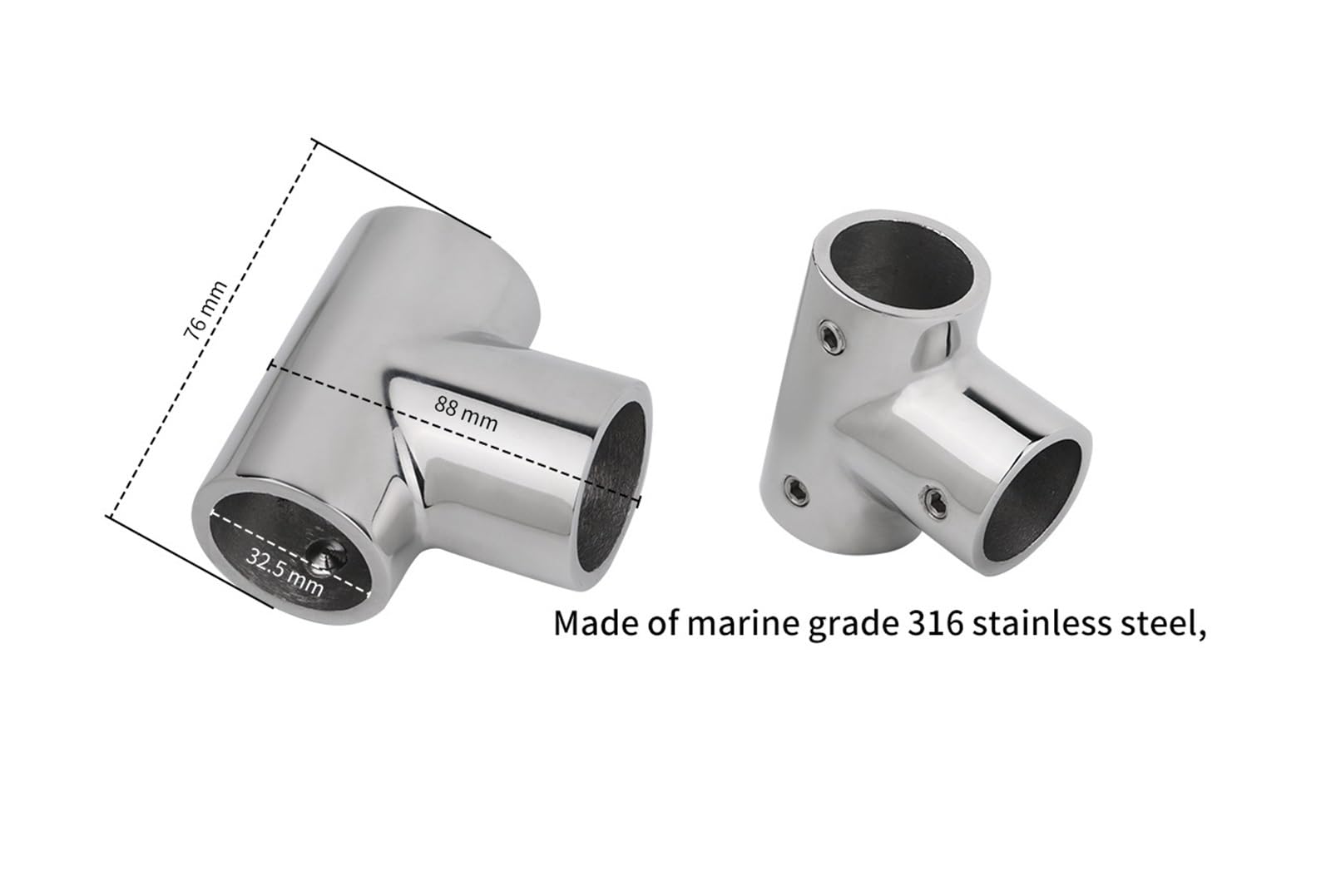 2 PZ 22/25/30/32mm 90 Gradi Tubo Connettore Barca in Acciaio Inox 316 Corrimano Tee Marine 3-Way Raccordi Hardware per Imbarcazioni