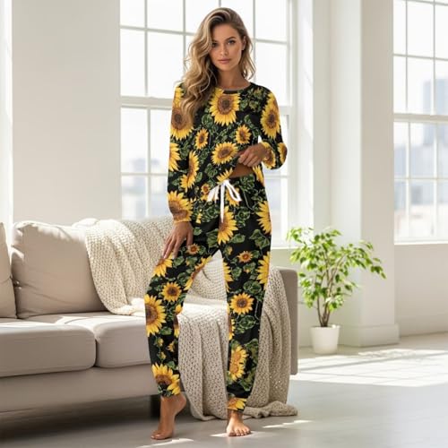 Image of Women's Pajamas Set Soft 2 Piece Loungewear Long Sleeve Pj Set Matching Sleepwear with Pockets for Women Plus Size