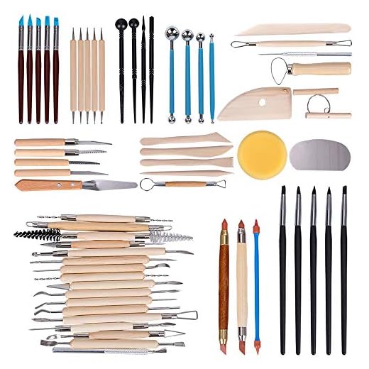 Tonsiki 61 Pieces Ceramic Clay Tools Set, Modeling Pottery Clay Sculpting Tools Kits for Beginners Professional Art Crafts, Wood and Steel, Schools and Home Safe for Kids
