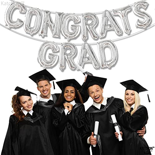 Image of Graduation Decorations 2026 | Congrats Grad Balloons - 16 Inch | Silver Congrats Grad Banner | Congratulations Banner For 2026 Graduation Decorations | Silver Graduation Balloons, KatchOn