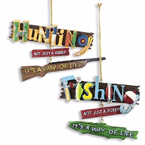Fishing And Hunting Hanging Icon Words Ornament Set Of 2