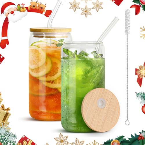 La mejor comparación de Vaso con tapa y popote para comprar hoy. 41 GALASALA 2 Piezas Vasos de Cristal de 16 onzas, Juego de Vasos de Vidrio con Tapa Ideales para Whisky, Cafe, Cerveza, Incluye 2 Popotes de Vidrio 1 Cepillos de Paja