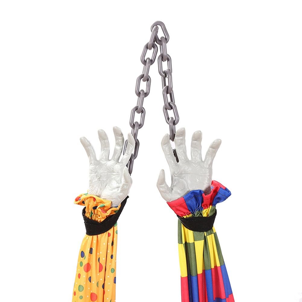 5,6 Fuß Animierter, Sprechender und SchüTtelnder Gruseliger Halloween-Clown zum AufhäNgen mit Kette, BerüHrungsaktiviert für Halloween-Dekoration